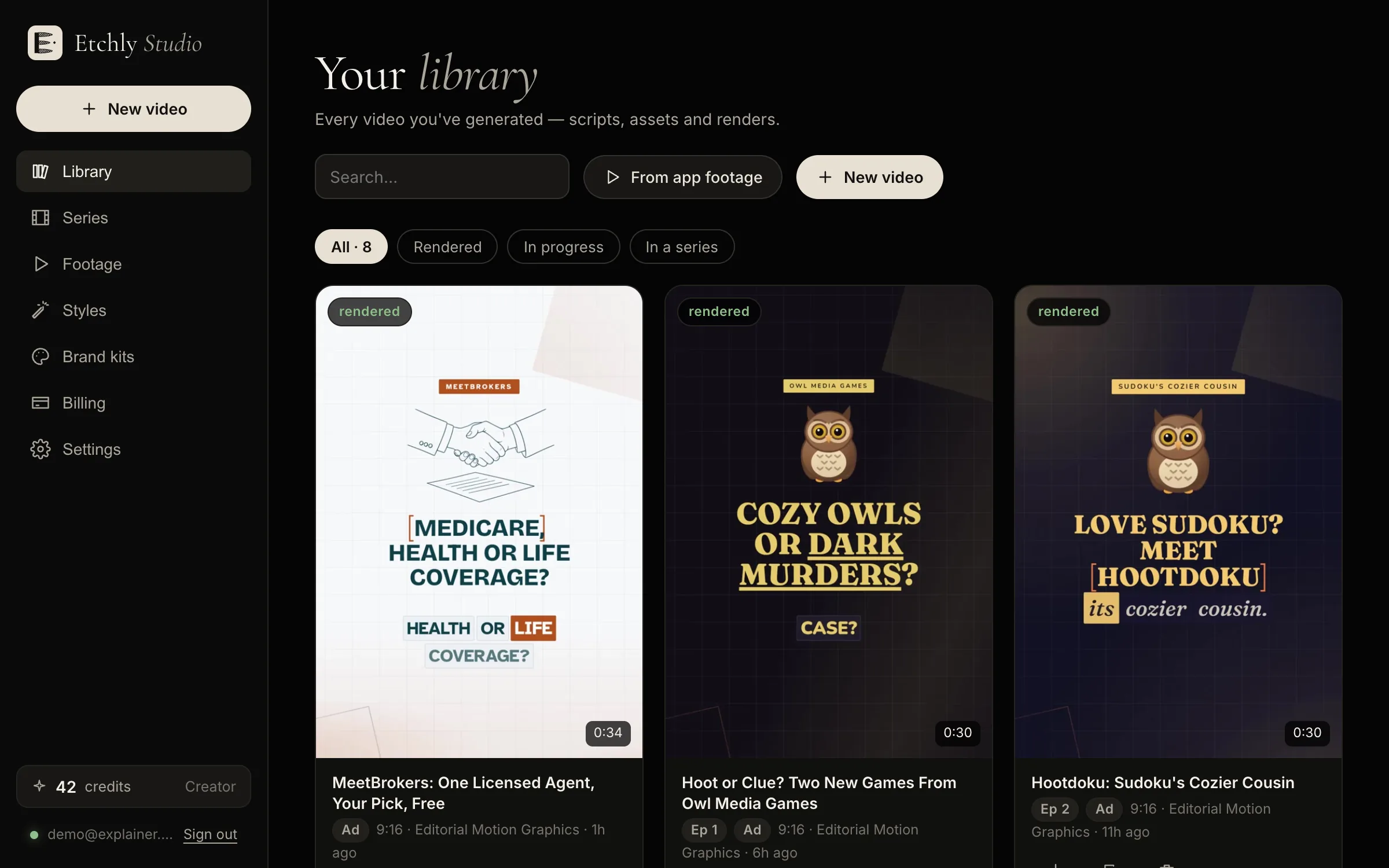 The Etchly video library with episodes