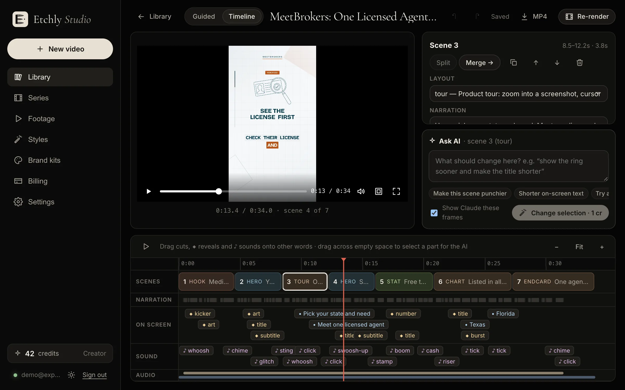 Moving a reveal to a new word in the Etchly timeline