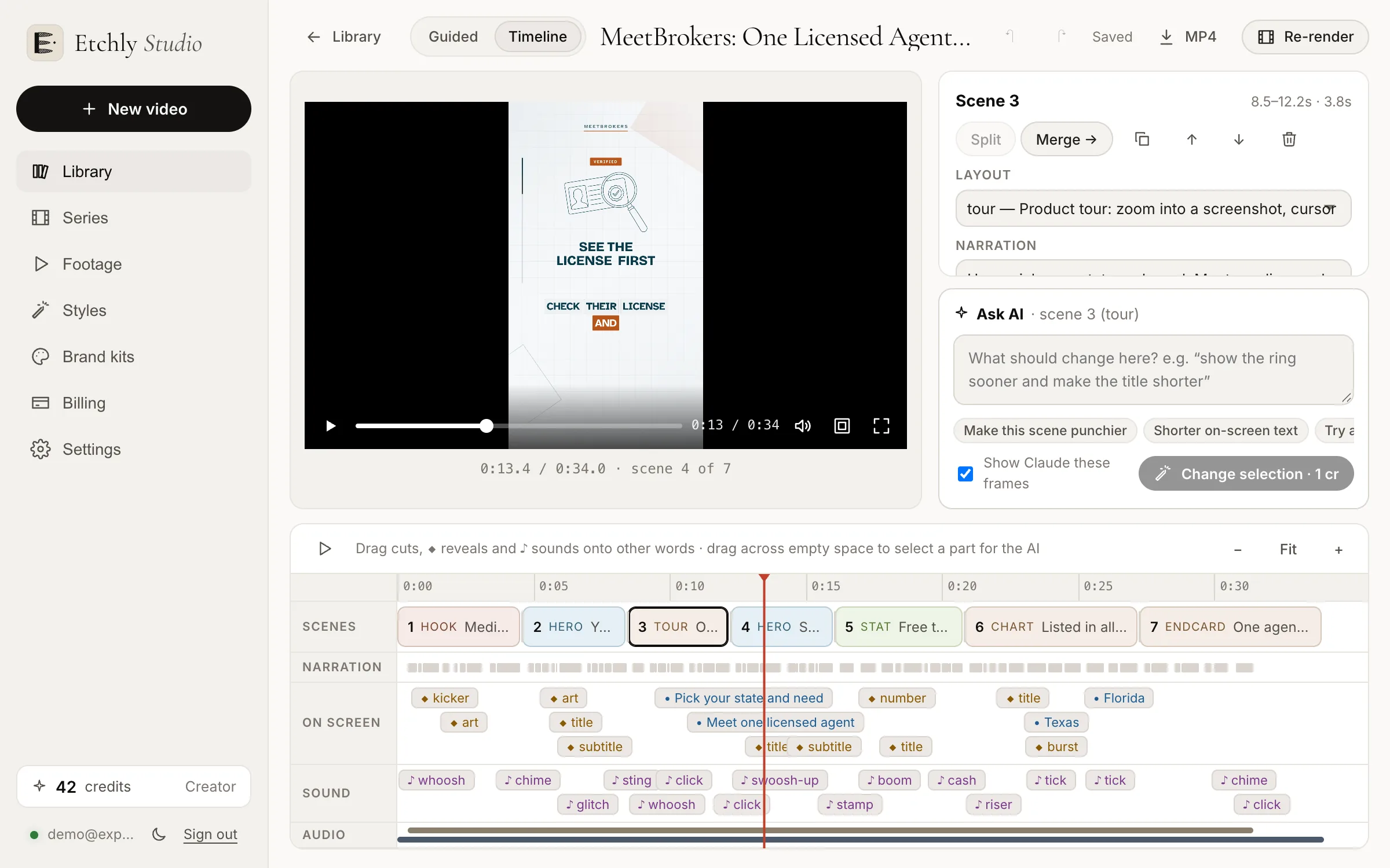 Moving a reveal to a new word in the Etchly timeline